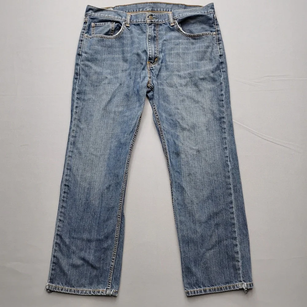 Levis 559 Relaxed Straight Jeans Mens 38x30 Medium Wash Blue Denim Distressed